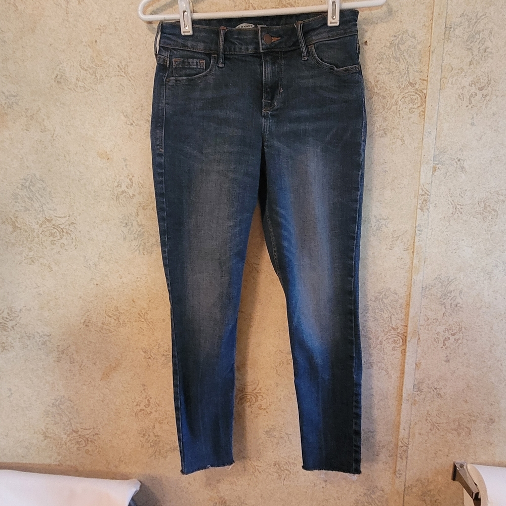 Old Navy Rockstar Dark Wash Denim Raw Hem Jeans